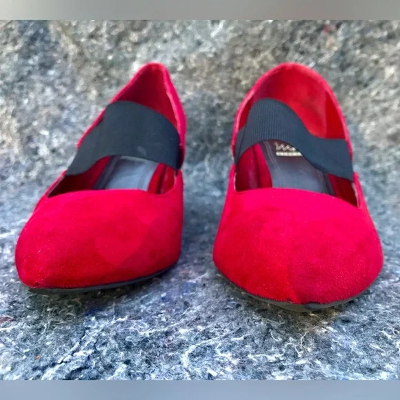 IMPO Stretch Red Suede Heels size 8 Pointed-Toe Mary Jane - Picture 6 of 14